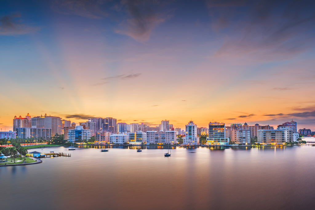 Sarasota, Florida, USA skyline on the bay at dawn.