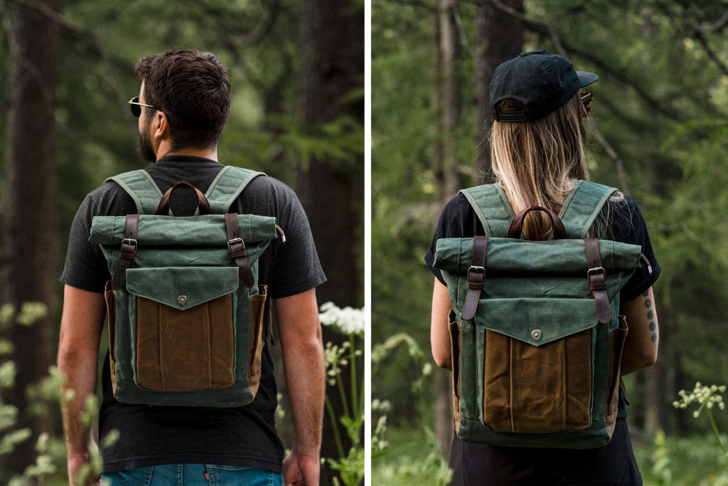 unisex roll top backpack lined with recycled polyester