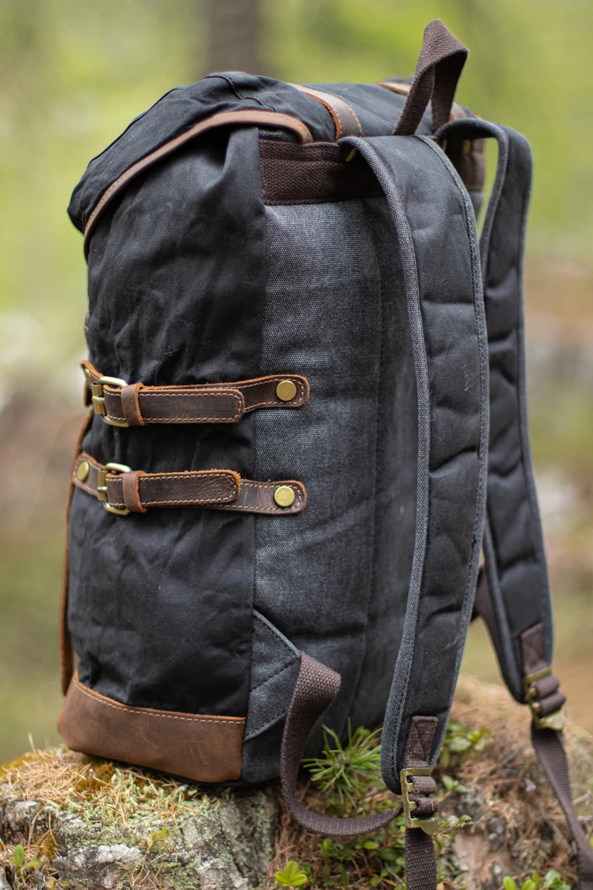 leather and canvas bookbag for men and women