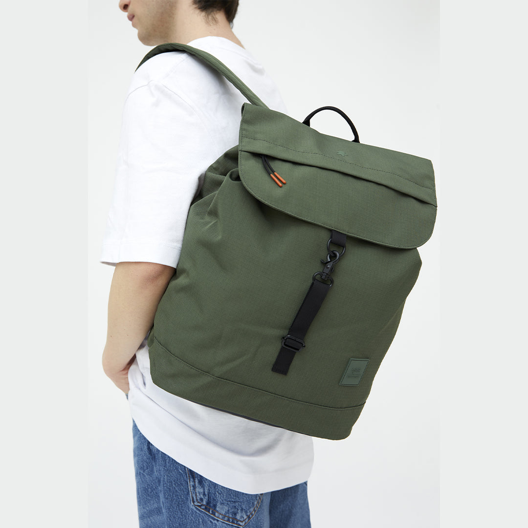 waterproof sustainable backpack laptop green