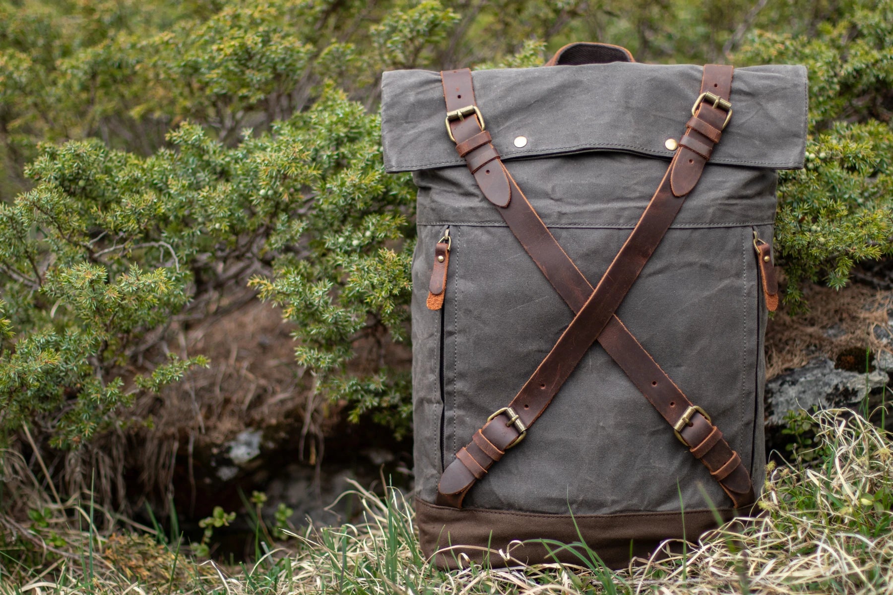 canvas and italian leather backpack bag