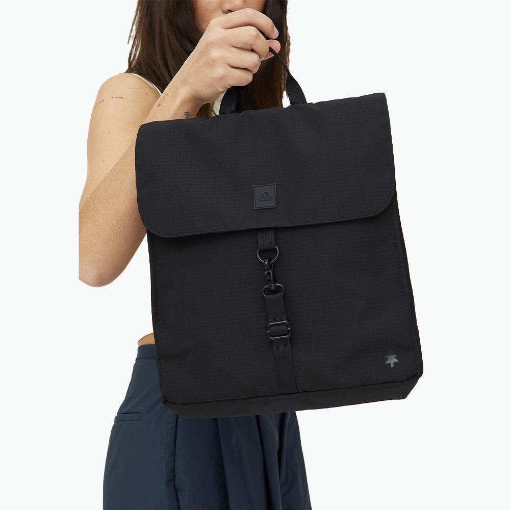 womens black sustainable mini backpack