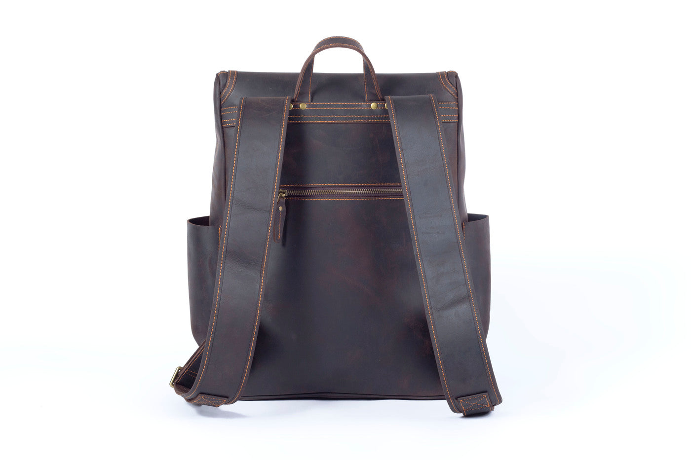 womens tanned leather work backpack with zipper pockets
