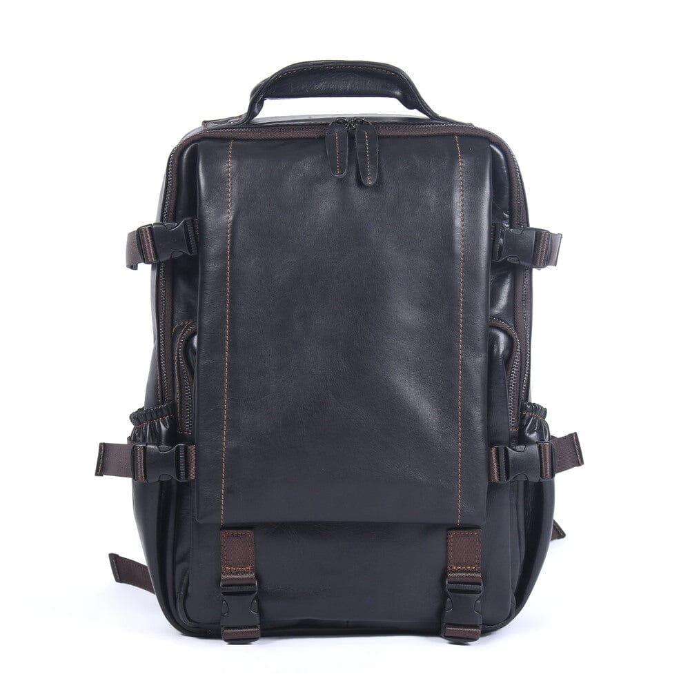 Mens Black Leather Backpack