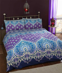 King Size Duvet Cover Set Asha Sapphire Plum Blue Lilac Moroccan