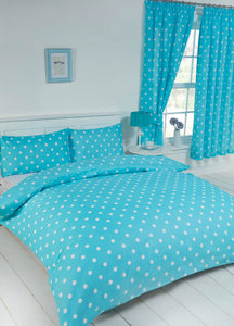 King Size Duvet Cover Set Polka Dot Turquoise Duckegg White