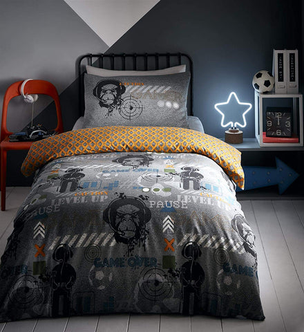 King Size Duvet Cover Set Sugar Skulls Grey Black Silver White