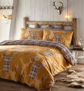 Tartan Stag Mustard Grey Reversible Bedding Sets Noveltyallsorts