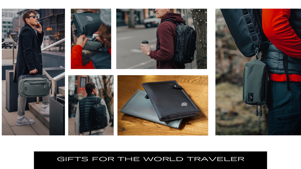 AP Bags Gift Guide Image featuring Backpacks, Passport Wallets and Dopp Kits