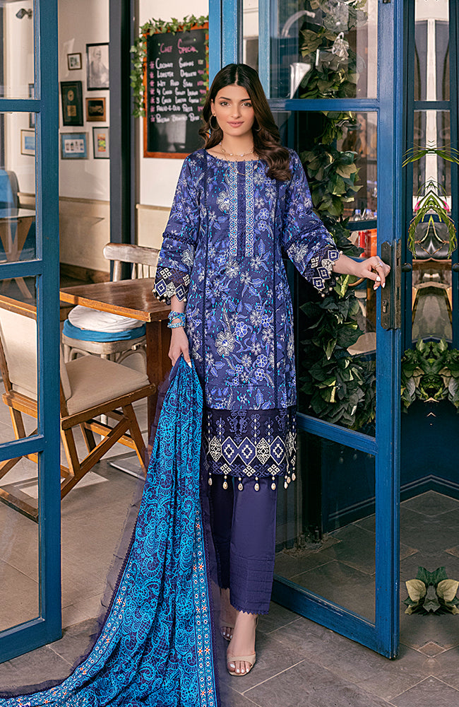 3 Piece Unstitched Embroidered Lawn-SSB'21 E-02
