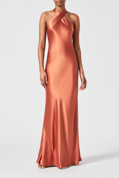 rust orange formal dress