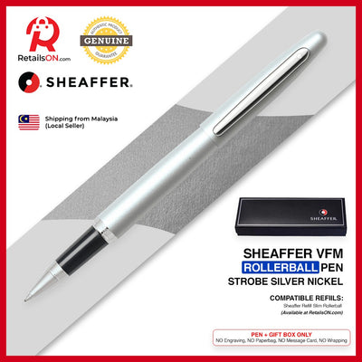Sheaffer VFM Rollerball Pen - Strobe Silver Chrome Trim (with Black - Medium (M) Refill) / {ORIGINAL} / [RetailsON]