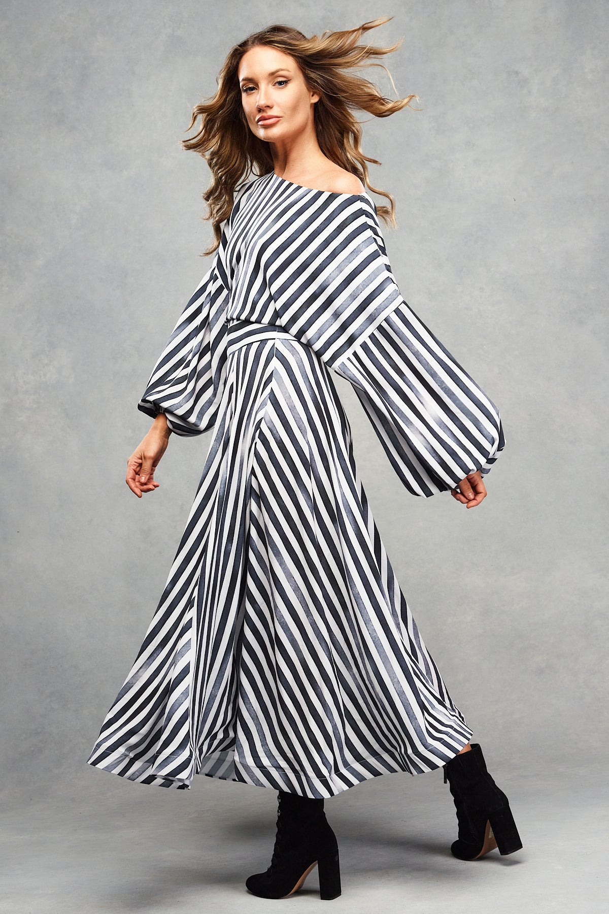 Valentina Maxi Dress Charcoal Stripe