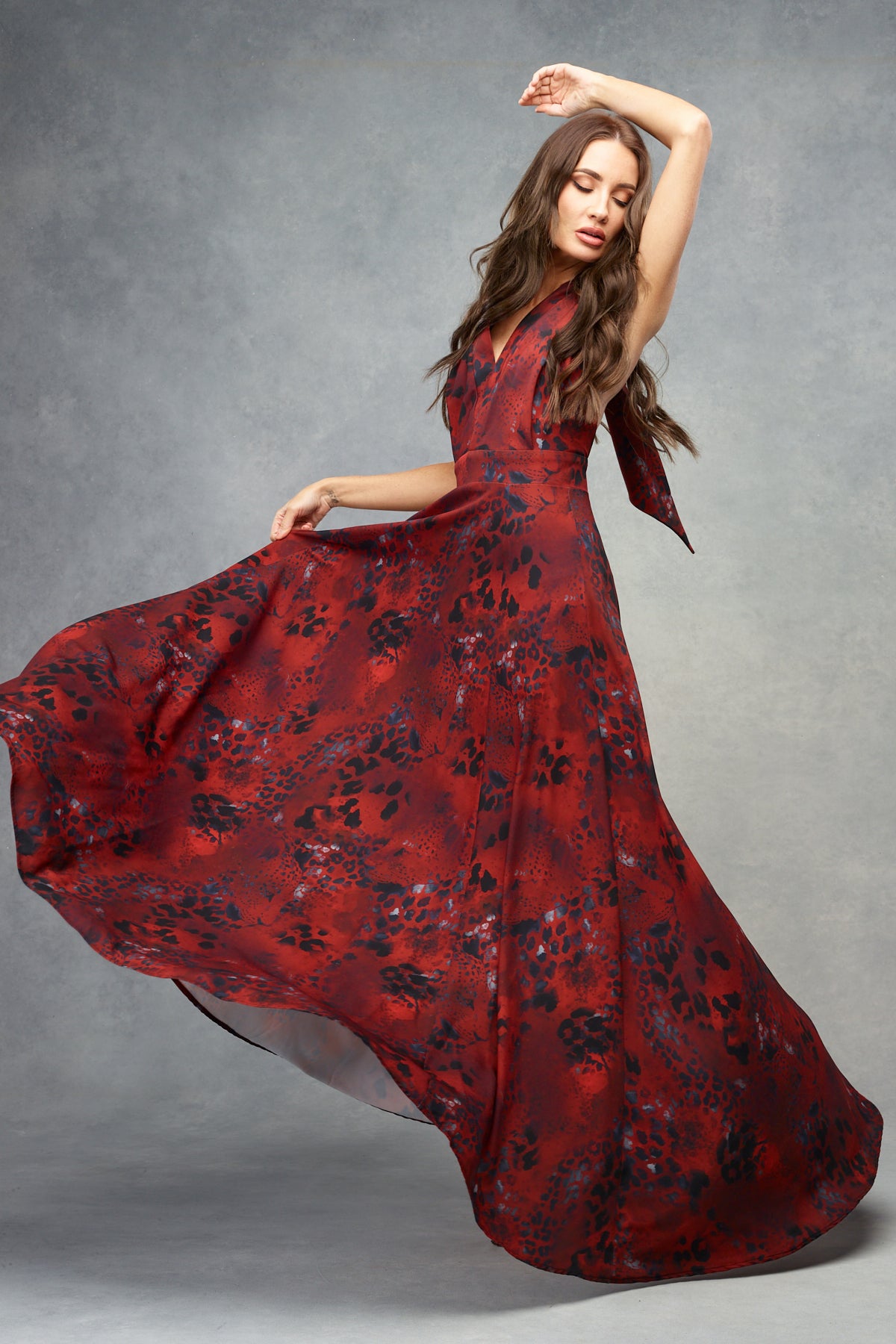 Amber Maxi Long Dress Red Leopard