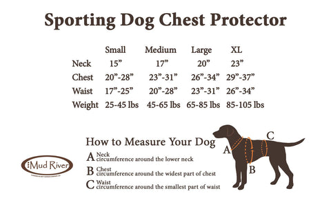 Mud River Dog Chest Protector Sizing Chart