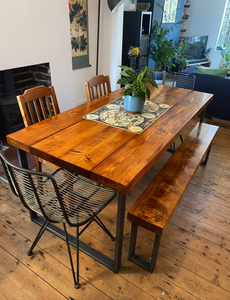 rustic dining table with steel legs