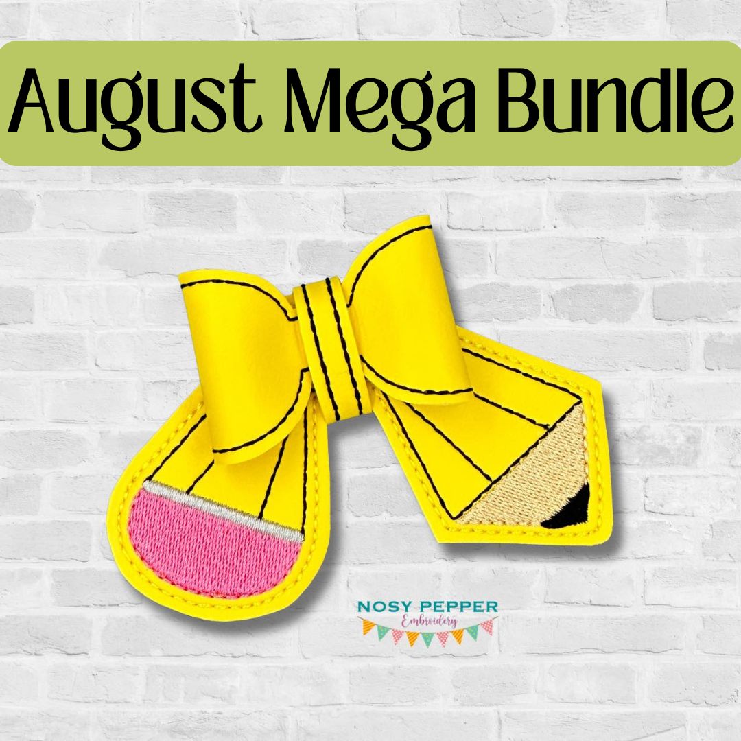 Pencil ITH Bow AUGUST MYSTERY BUNDLE (2 sizes included) machine embroidery design DIGITAL DOWNLOAD