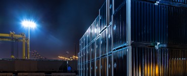 exterior of a building with a flood light