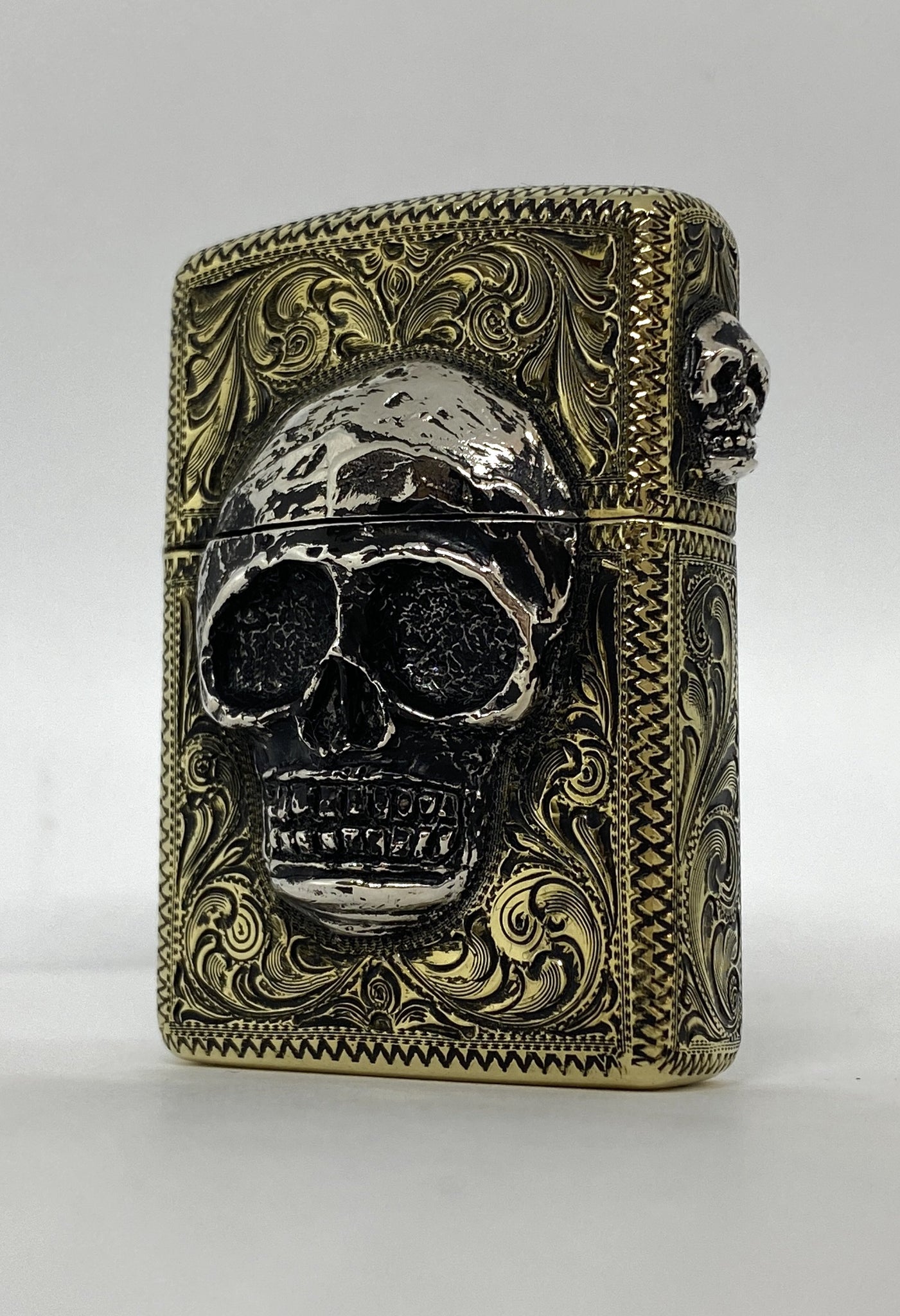 Fully Engraved Custom Brass Armor Zippo Lighter with Sterling Silver S