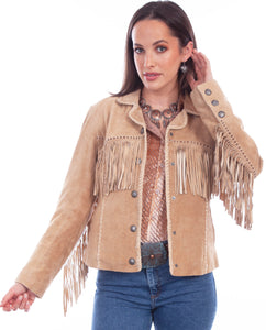 Jacket, Suede Leather Jacket with Fringe and Concho Snaps