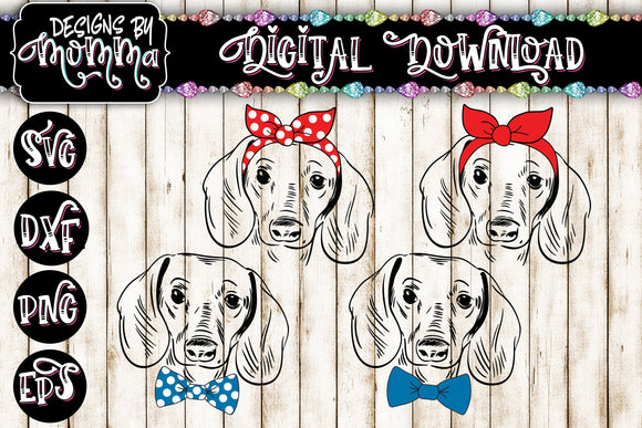 Download Dachshund Girl And Boy Set With Solid And Polka Dot Bow Headband Svg D Designs By Momma
