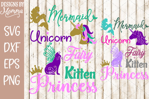 Download Mermaid Unicorn Fairy Kitten Princess - 2 Versions SVG DXF ...