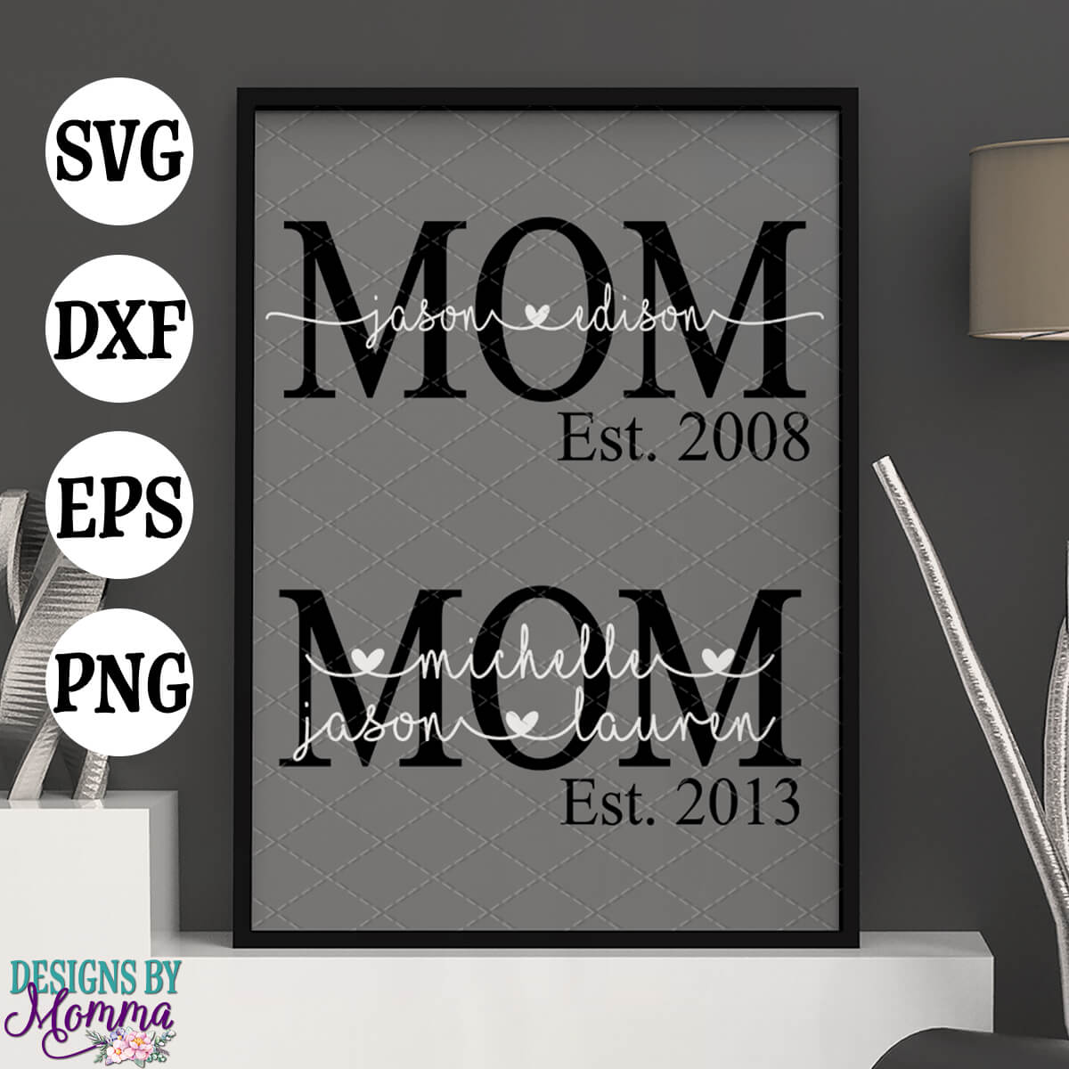 Download Custom MOM with childrens names and year SVG DXF EPS PNG - Designs by Momma