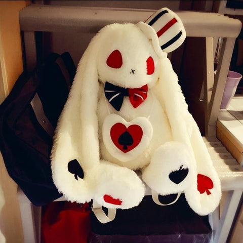 Creepy Evil White Bunny Rabbit Backpack Cards Poker Arcane Trail - white bunny backpack roblox