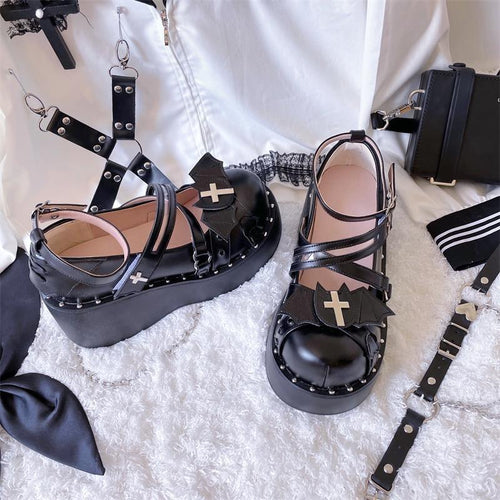 Devil Bat Goth Lolita Shoes Mary Janes Heels Kawaii | Arcane Trail