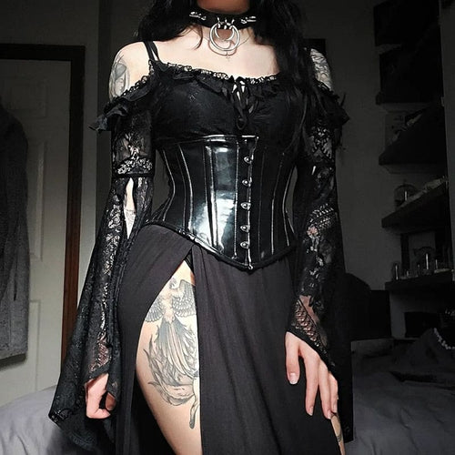Fairy Grunge Overlay Lace TOp Shirt Long Sleeve Goth Dark Fashion