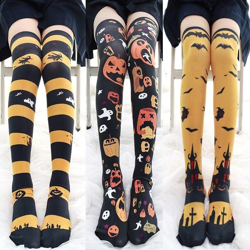 Batty Stockings Black Bat Goth Thigh High Socks