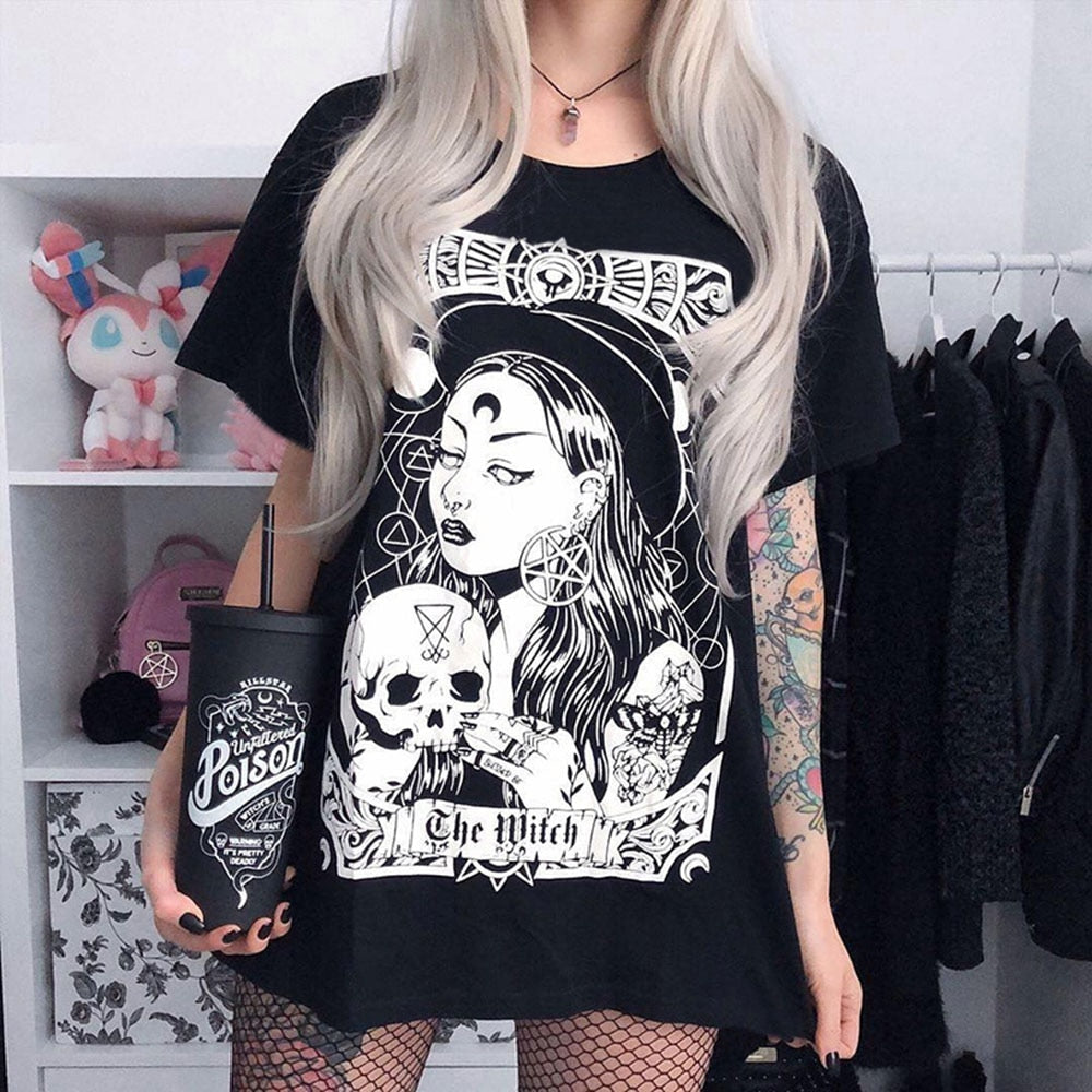 Gothic The Witch T-Shirt Black Satanic Occult Top Witchcraft Goth