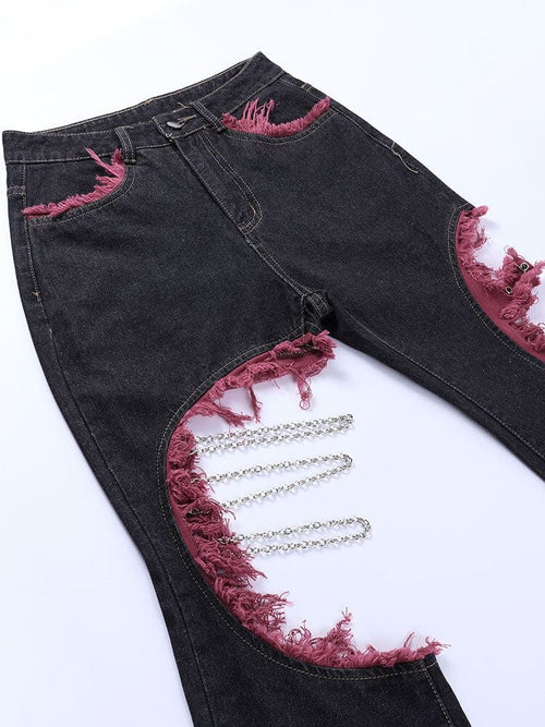 Red & Black Distressed Y2K Jeans