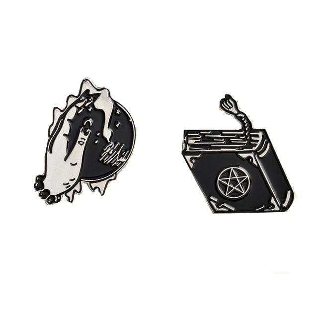 Gothic Pin Punk Pins Collection Witch's Desk Mystic Pentagram Book Enamel  Pin Set