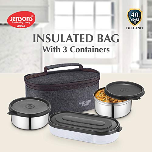 JENSONS JENSONS Aqua Double Decker Executive Stainless Steel Leakproof 2Pcs 700ML(350ML Each) Heavy Gauge Lunch Box with Roti/Rice Box Signoraware Style with Insulated Carry Bag-Dark Grey & Brown Hapuka 