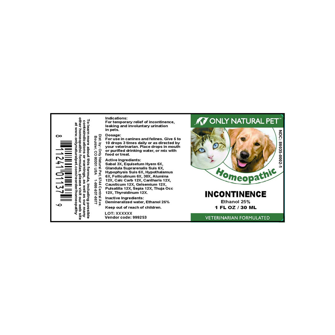 Only Natural Pet Incontinence Homeopathic Remedy