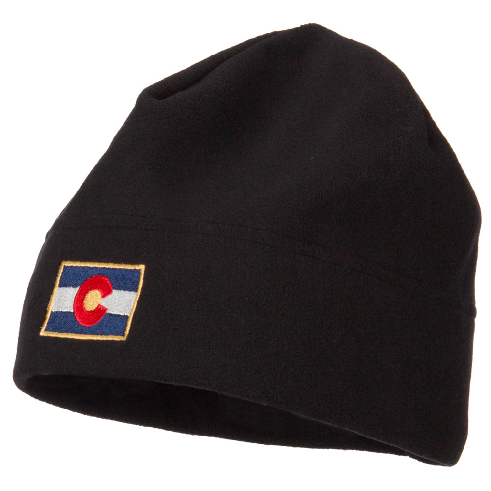 Colorado Flag Embroidered Big Size Fleece Beanie - Black XL-3XL