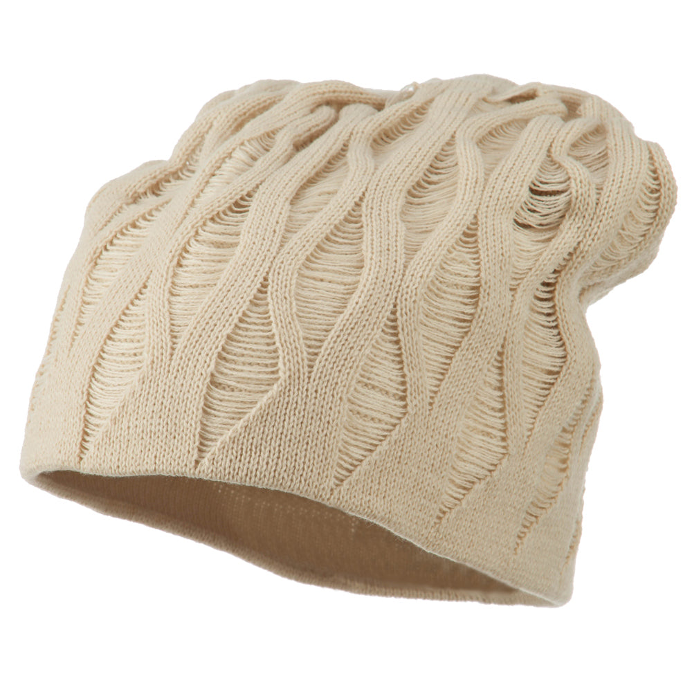 Big Size Deep Crown Distressed Reversible Beanie - Beige XL-3Xl