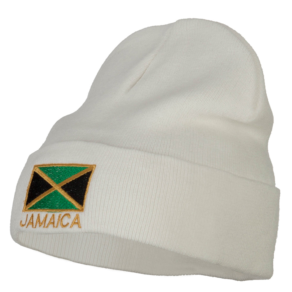 Jamaica Flag Embroidered Big Size Long Beanie - White XL-3XL