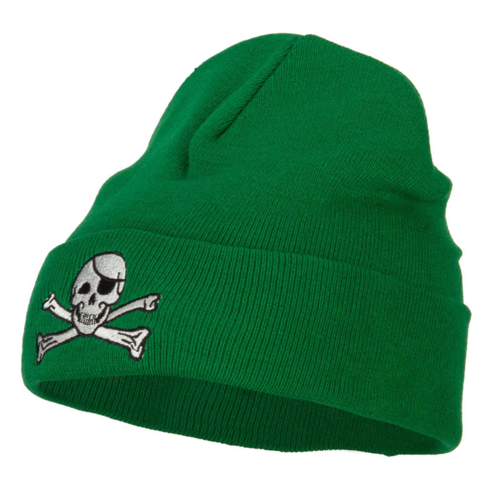 Jolly Roger Skull Embroidered Big Size Long Beanie - Kelly XL-3XL