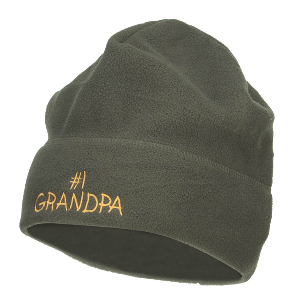 Number 1 Grandpa Embroidered Big Fleece Beanie - Heather XL-3XL