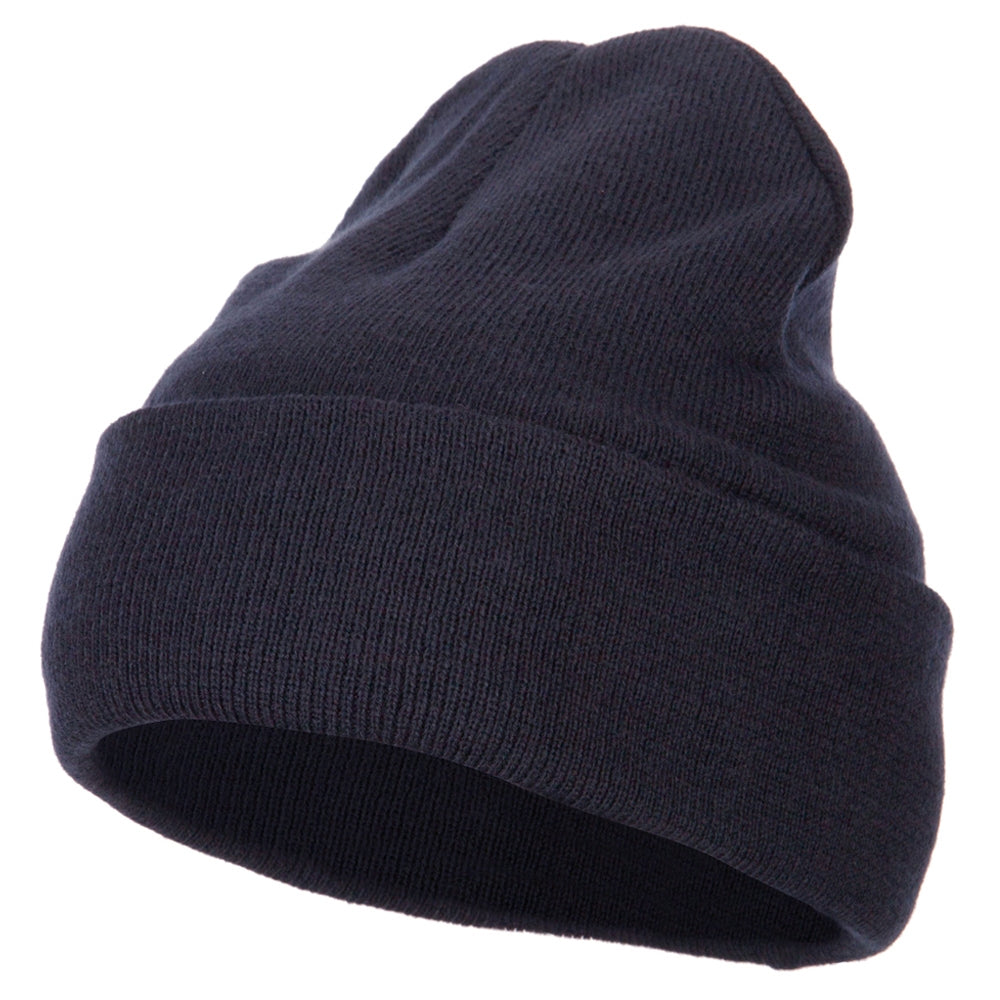 Big Size 12 Inch New Solid Color Long Cuff Beanie - Navy XL-3XL