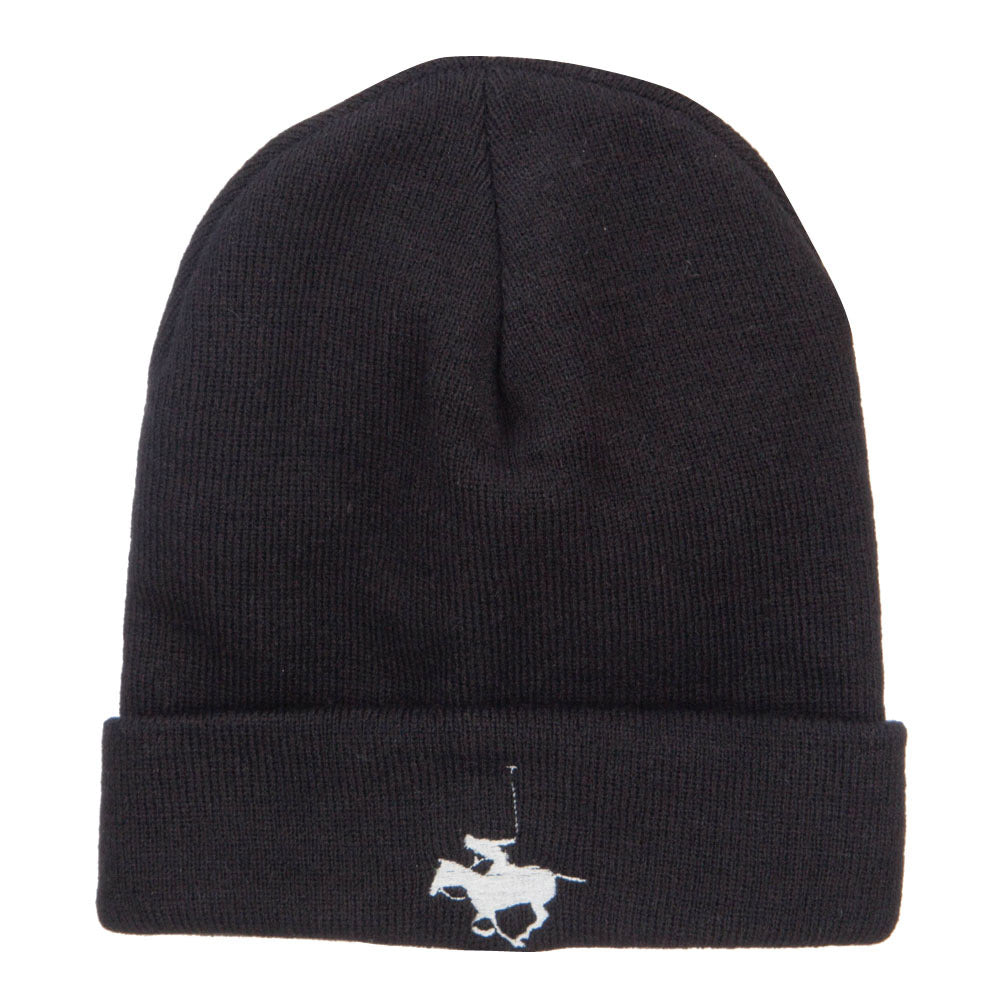 Polo Player Sports Embroidered Big Beanie - Black XL-3XL