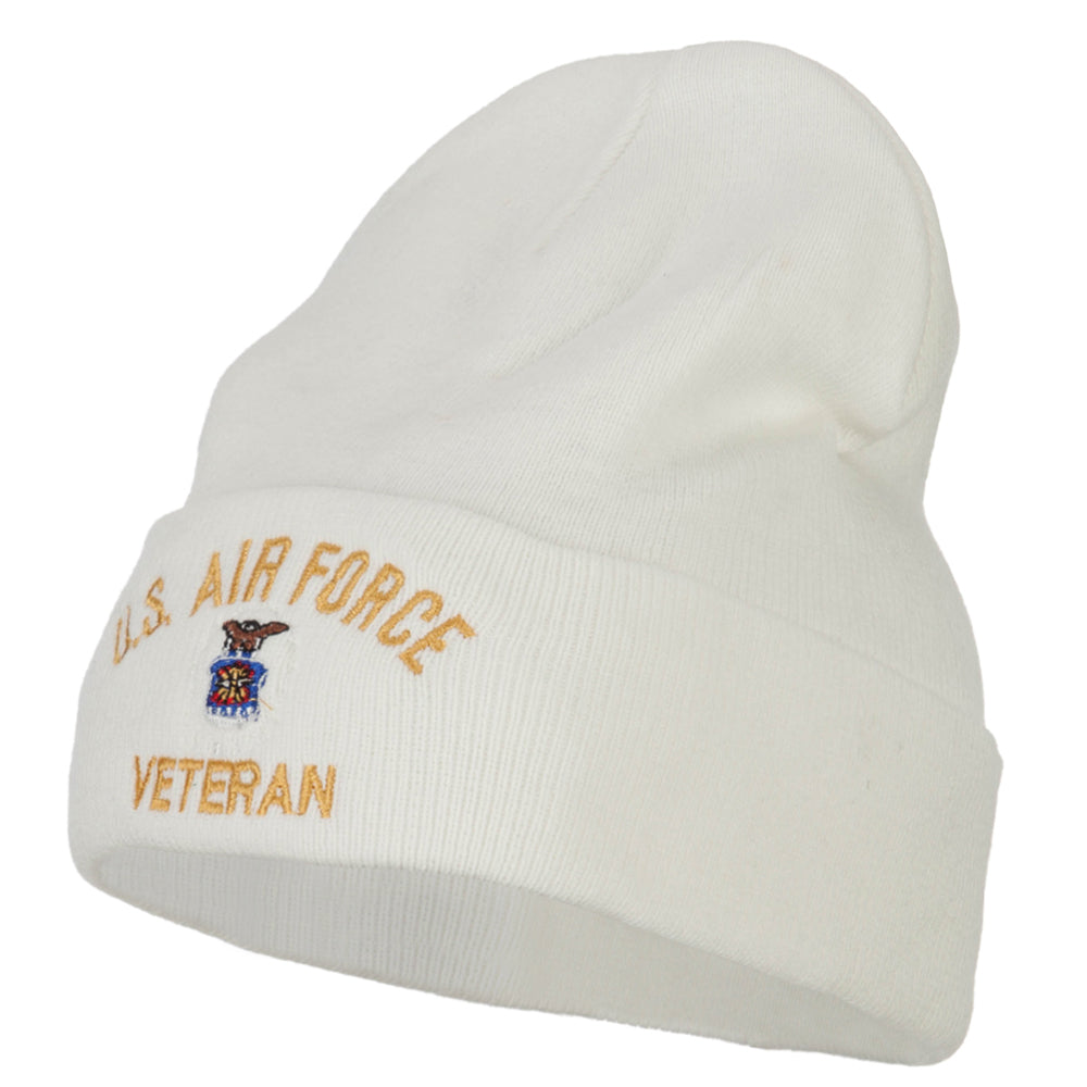 US Air Force Veteran Embroidered Big Size Long Beanie - White XL-3XL