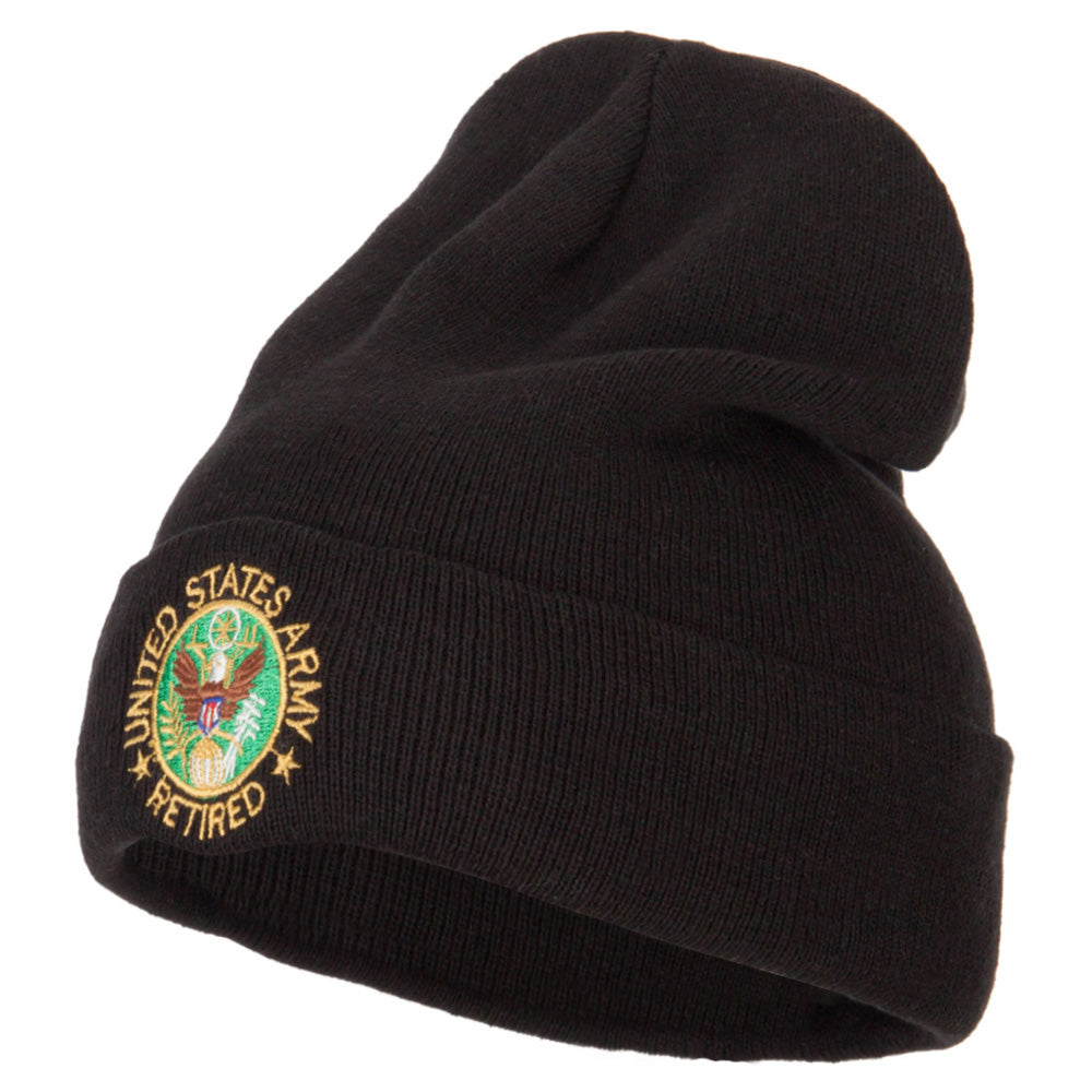 US Army Retired Circle Embroidered Big Size Long Beanie - Black XL-3XL