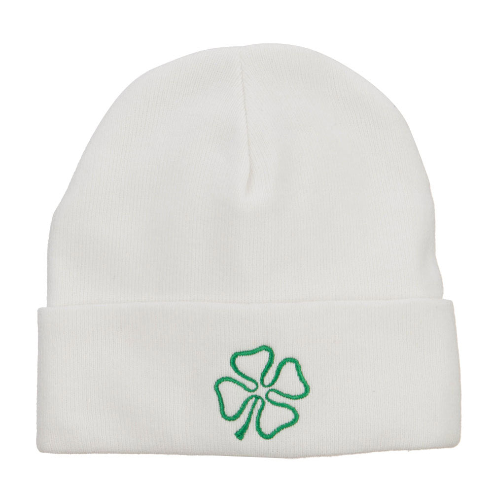 Irish Clover Embroidered Big Size Long Beanie - White XL-3XL