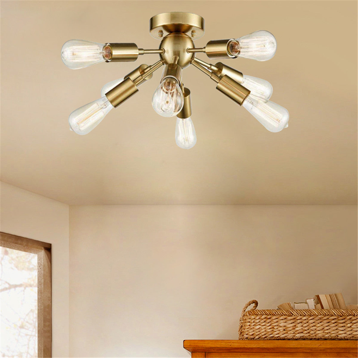 9-Head Vintage Metal Semi Flush Mount Ceiling Light Living Room Dining