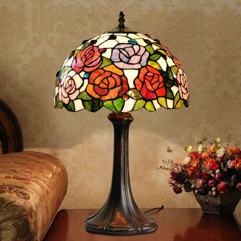 Flowers Tiffany Table Lamps Vintage Stained Glass -Home Decor D12H19