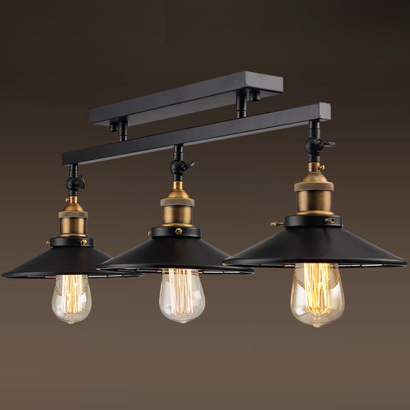 Industrial Vintage 3-Lights Semi Flush Mount Ceiling Light ...