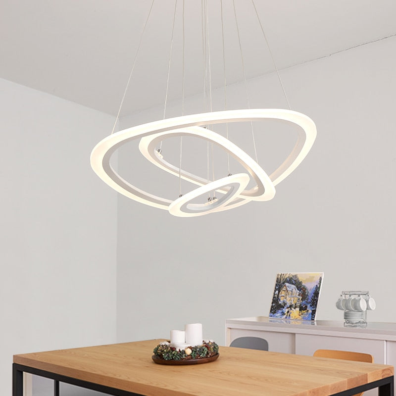 Modern Led Pendant Light Hanging Lamp Lighting Ring Aluminium Acrylic White Painting For Living Bed Room